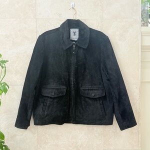 JLC Adventures On The Wing Black Suede Zip Jacket Flap Pockets Large EUC